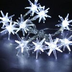 Светодиодная гирлянда Снежинки 20 холодных белых LED ламп 3 м, прозрачный ПВХ, IP20