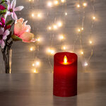 Светодиодная свеча с имитацией пламени 12.5 см, красная восковая, батарейка