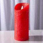 Светодиодная свеча с имитацией пламени 18 см, красная восковая, батарейка