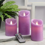 Набор свечей с имитацией пламени Magic Flame 10-15 см, 3 шт, с пультом управления, фиолетовые