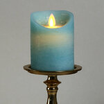 Светодиодная свеча с имитацией пламени 10 см, голубая восковая, батарейка
