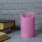 Светодиодная свеча с имитацией пламени 12.5 см, розовая восковая, батарейка