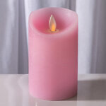 Светодиодная свеча с имитацией пламени 15 см, розовая восковая, батарейка