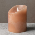 Светодиодная свеча с имитацией пламени 10 см, персиковая восковая