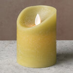 Светодиодная свеча с имитацией пламени 10 см, зеленая восковая, батарейка