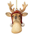 Елочная игрушка Новогодний Олень Лео в красной шапочке 6 см, подвеска