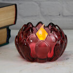Стеклянный подсвечник для чайной свечи Сердце Лотоса 8*6 см, бордовый