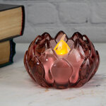 Стеклянный подсвечник для чайной свечи Сердце Лотоса 8*6 см, розовый