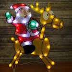 Светящееся панно Санта на олене 61*67 см, холодные белые LED, на подставке, IP44