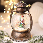 Новогодний фонарик - снежный шар Санта с оленем 25 см, LED подсветка, на батарейках