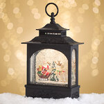 Новогодний фонарь - снежный шар Санта на санях с оленем 31 см, на батарейках