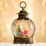 Новогодний фонарик - снежный шар Встреча под ёлочкой 28 см, LED подсветка, на батарейках