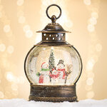 Новогодний фонарик - снежный шар Семейство Снеговичков Фрости 28 см, LED подсветка, на батарейках