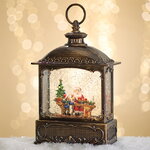 Новогодний фонарь - снежный шар В гостях у волшебника Клауса 30 см, на батарейках