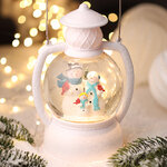 Новогодний фонарик - снежный шар Семья Снеговиков 25 см, LED подсветка, на батарейках