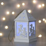 Новогодний домик-фонарик Морозные огни - Дети на санках 12 см, подвеска