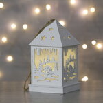 Новогодний домик-фонарик Сияющие огни - Деревушка 12 см, подвеска
