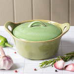 Керамическая кокотница с крышкой Астейн 17*7 см, 350 мл, фисташковая