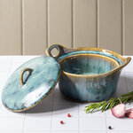 Керамическая кокотница с крышкой Астейн 17*7 см, 350 мл, синяя