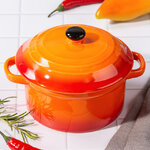 Керамическая кокотница с крышкой Мальта 10*5 см, 300 мл, оранжевая