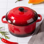 Керамическая кокотница с крышкой Мальта 10*5 см, 300 мл, красная