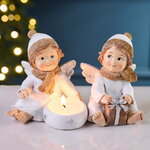 Набор фигурок Ангелочки с подсвечником и подарком 9 см, 2 шт