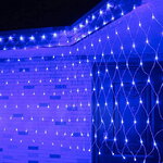 Гирлянда Сетка 2*1.5 м, 192 синих LED ламп, прозрачный ПВХ, соединяемая, контроллер, IP54
