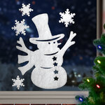 Многоразовые новогодние наклейки Снеговик в Высоком Цилиндре 40*30 см