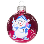 Стеклянный елочный шар Снеговичок 6 см