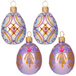 Набор стеклянных елочных игрушек Пасхальный сувенир 4 шт фиолетовый