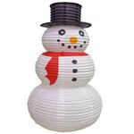 Новогодняя бумажная фигура Снеговик в цилиндре 55 см с подсветкой
