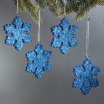 Елочная игрушка Снежинка Облако 10 см синяя, 4 шт, пеноплекс