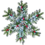 Хвойная снежинка с лампочками Фьюжн Кристальная с ягодами и шишками 70 см, ЛЕСКА + ПВХ