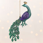 Елочная игрушка Павлин Красавец с Распушенным Хвостом 12 см зеленый, подвеска
