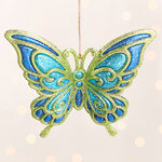 Елочная игрушка Бабочка Пелеида 12 см зеленая, подвеска