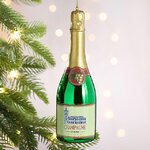 Стеклянная елочная игрушка Бутылка Шампанского - Happiness 15 см, подвеска
