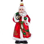 Стеклянная елочная игрушка Санта Клаус с фонариком 17 см, подвеска