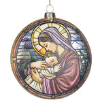 Стеклянная елочная игрушка Дева Мария с младенцем 10 см