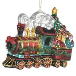 Стеклянная елочная игрушка Поезд с подарками 17 см, подвеска