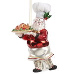 Стеклянная елочная игрушка Санта с праздничным блюдом 16 см, подвеска