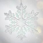 Елочная игрушка Снежинка - Ледяные узоры 15 см, серебристо-зелёная, подвеска