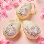 Пасхальные украшения Яйца: Пушистый Кролик 9 см желтые, 3 шт