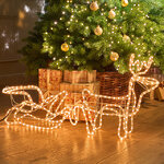 Светящийся олень Йохан с санями 97 см, 324 экстра теплых белых ламп, дюралайт, IP44