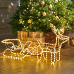 Светящийся олень Йохан с санями 97 см, 324 теплых белых LED лампы, дюралайт, IP44