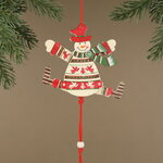 Деревянная елочная игрушка Снеговик Дункан в расписном костюме 14 см, подвеска