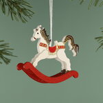 Деревянная елочная игрушка Лошадка-Качалка Расти 6 см белая, подвеска