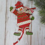 Деревянная елочная игрушка Снеговик Джек в расписном костюме 13 см, подвеска
