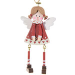 Деревянная елочная игрушка Ангел Мэри в красном платье 9 см, подвеска