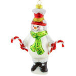 Елочная игрушка Снеговик с Карамельными Палочками 16 см, стекло, подвеска
