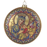 Стеклянная елочная игрушка-медальон Дева Мария с Иисусом 10 см, подвеска